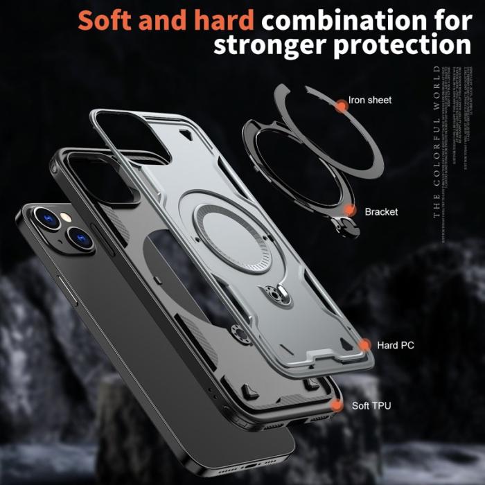 N/A - Mobilskal till iPhone 14/13 Militärskydd Plast Kickstand - Grå