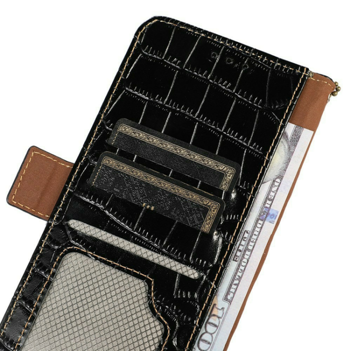 A-One Brand - iPhone Air Plånboksfodral Äkta Läder Crocodile - Svart
