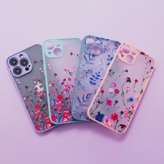 OEM - iPhone 12 Pro Max Skal Flower Design - Ljusblå