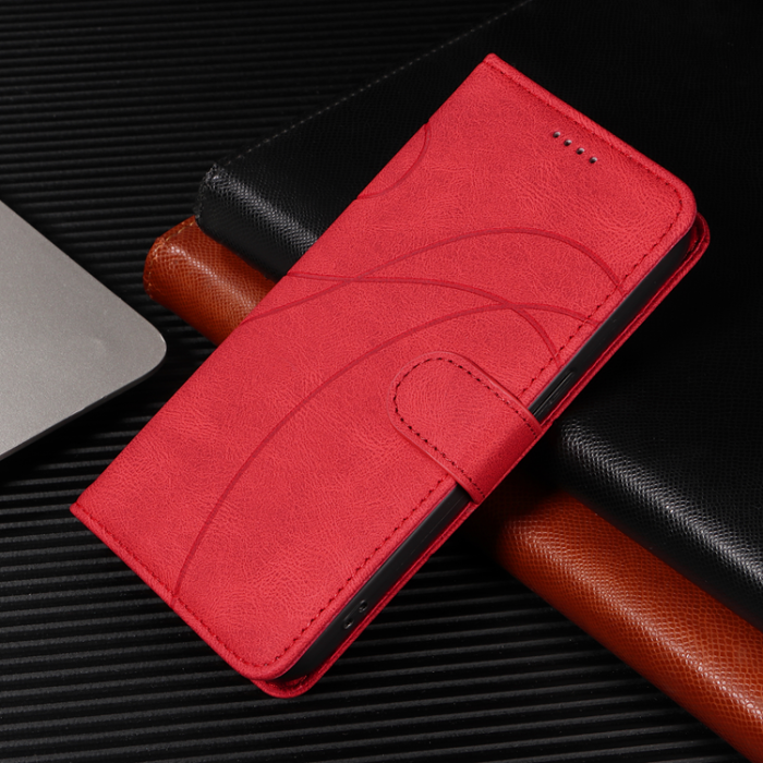 A-One Brand - Sony Xperia 10 VII Plånboksfodral Curved Line Läder - Röd