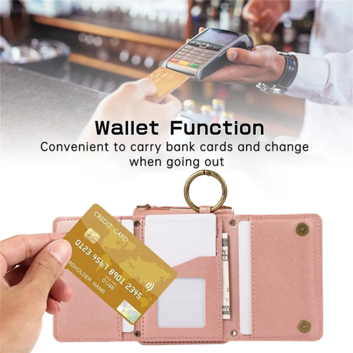 A-One Brand - Galaxy Z Flip7 Plånboksfodral Zipper Kickstand med Axelrem - Rosa Guld