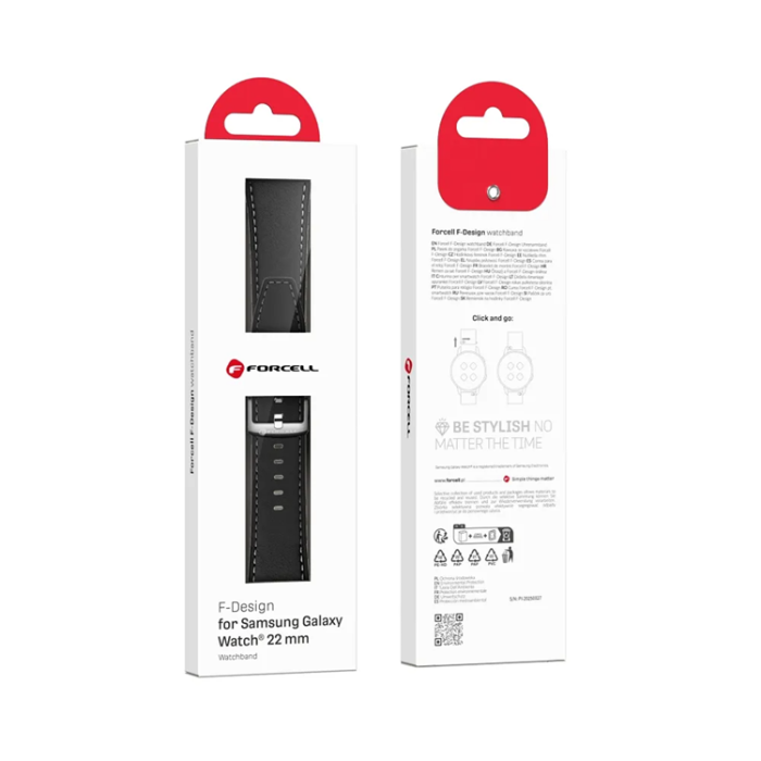 Forcell - Forcell Galaxy Watch 22mm Armband Eco Läder - Svart