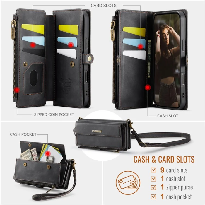 Caseme - Caseme iPhone 16 Plus Plånboksfodral RFID Blocking Zipper - Svart