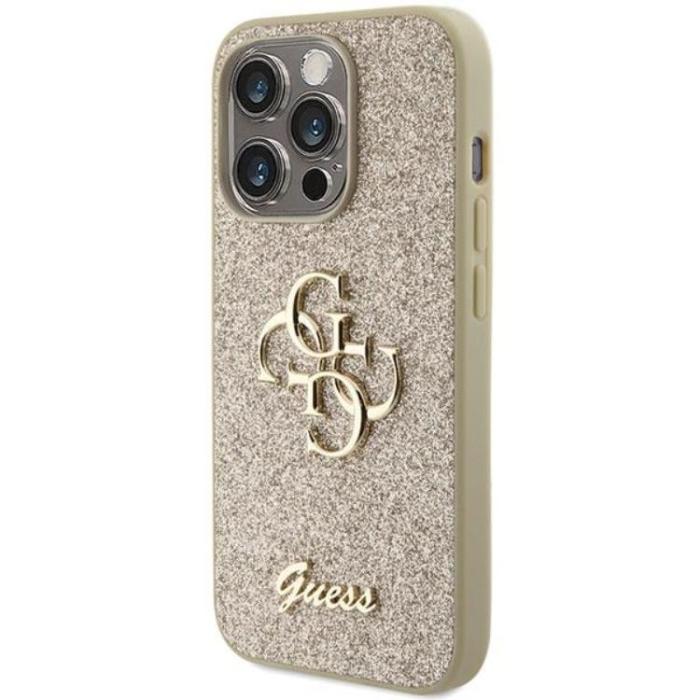 Guess - Guess iPhone 15 Pro Mobilskal Glitter Script Big - Guld