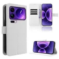 A-One Brand - Xiaomi 17 Pro Konstl&auml;der Pl&aring;nboksfodral Diamond Texture Med Rem - Vit