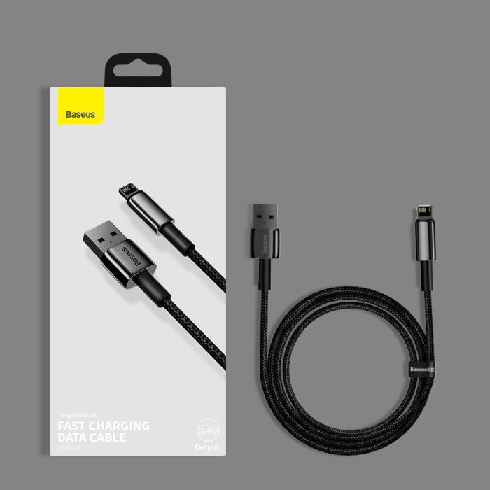 BASEUS - Baseus Tungsten USB-A till Lightning kabel 2m - Svart