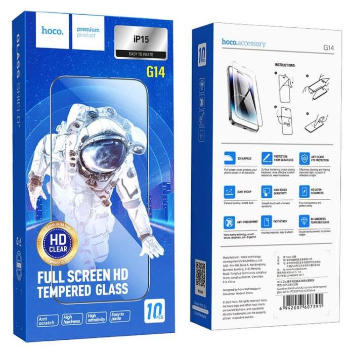 OEM - [Pack 10] HOCO iPhone 15/16 Härdat Glas Skärmskydd HD Guardian
