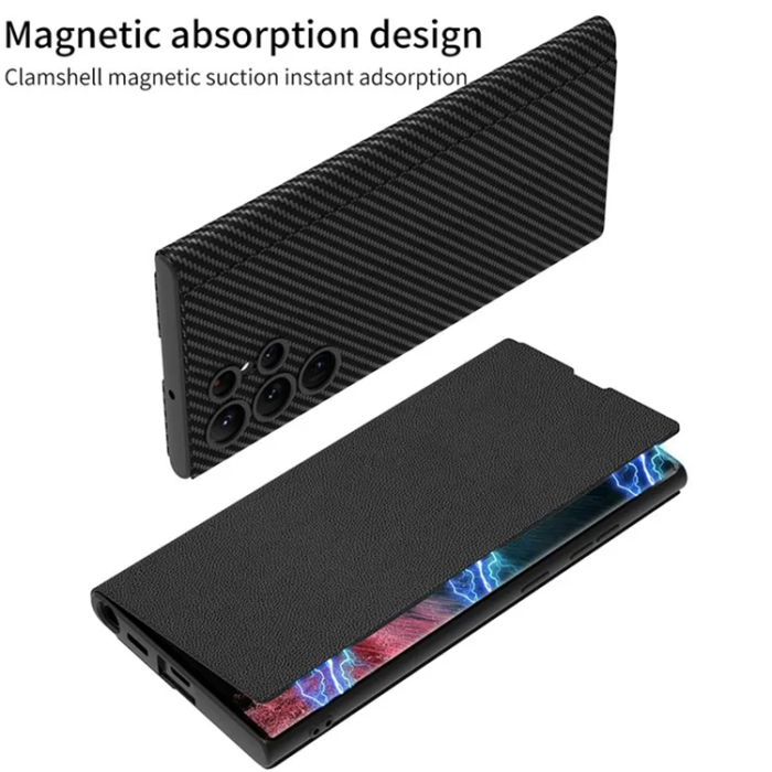 GKK - GKK Galaxy S23 Ultra Mobilfodral Magnetic PU-Läder - Svart