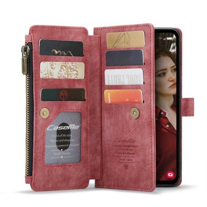 Caseme - CASEME Konstläder Plånboksfodral för Samsung Galaxy S24 FE Röd med Rem