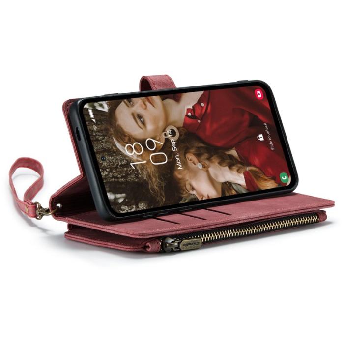 Caseme - CASEME Konstläder Plånboksfodral för Samsung Galaxy S24 FE Röd med Rem