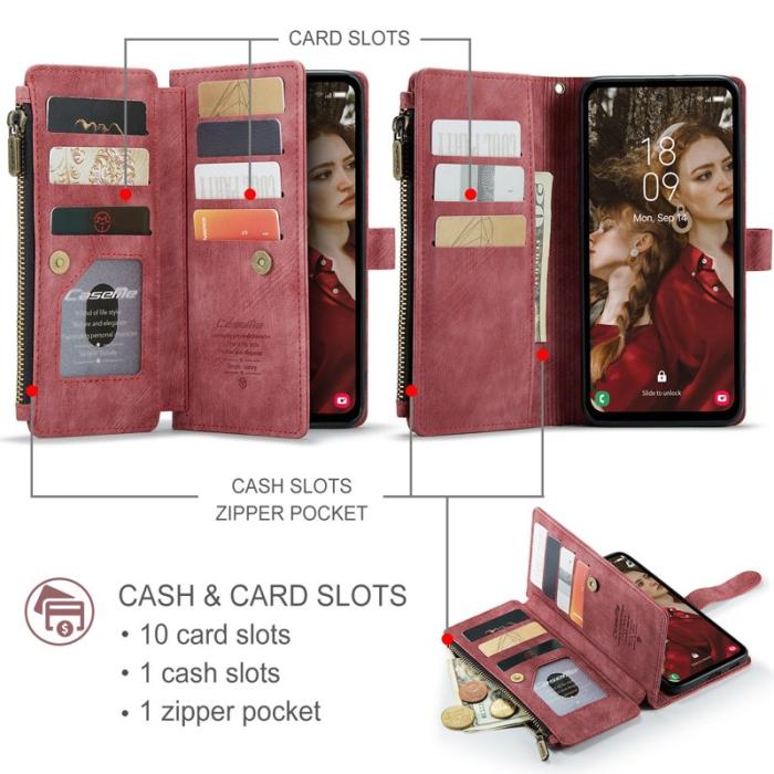 Caseme - CASEME Konstläder Plånboksfodral för Samsung Galaxy S24 FE Röd med Rem