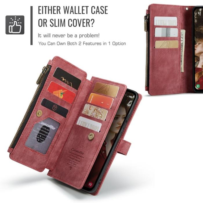 Caseme - CASEME Konstläder Plånboksfodral för Samsung Galaxy S24 FE Röd med Rem