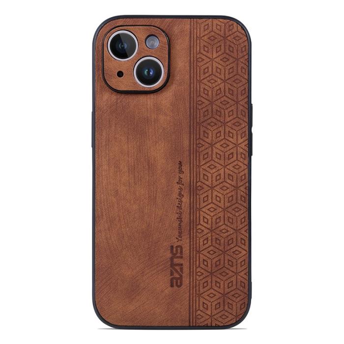 AZNS - AZNS iPhone 15 Fodral Imprinted Mönster KonstLäder - Brun
