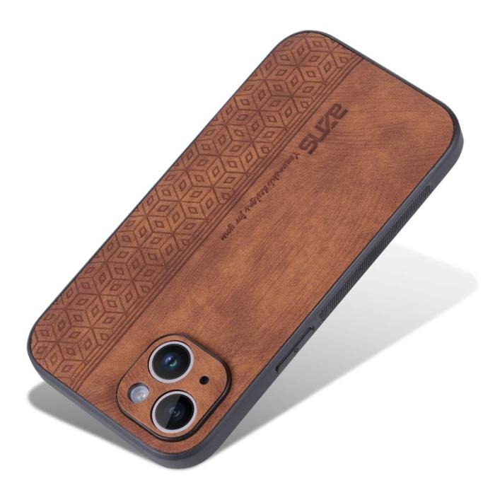 AZNS - AZNS iPhone 15 Fodral Imprinted Mönster KonstLäder - Brun