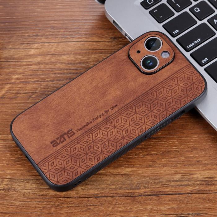 AZNS - AZNS iPhone 15 Fodral Imprinted Mönster KonstLäder - Brun