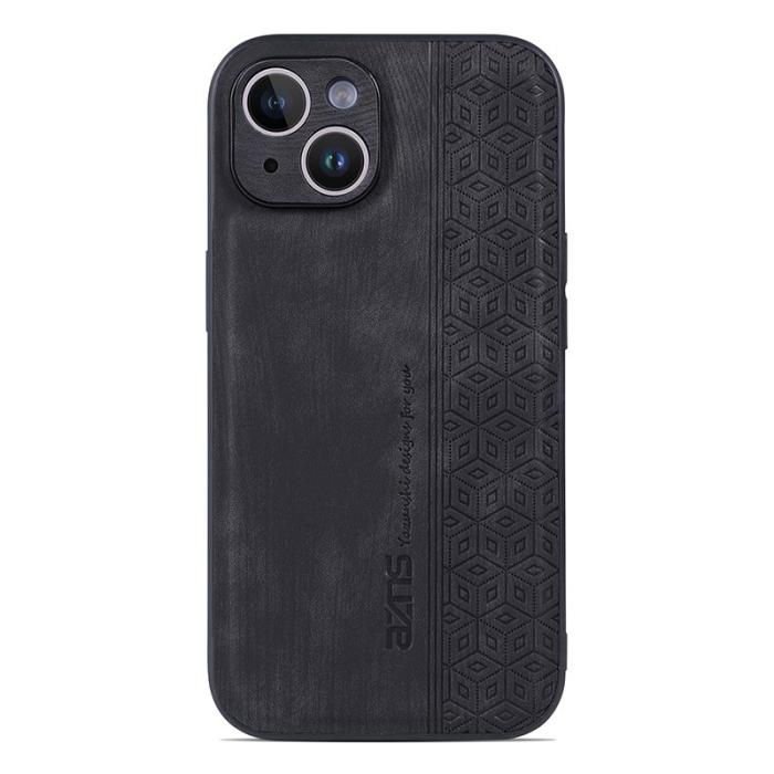 AZNS - AZNS iPhone 15 Fodral Imprinted Mönster KonstLäder - Svart