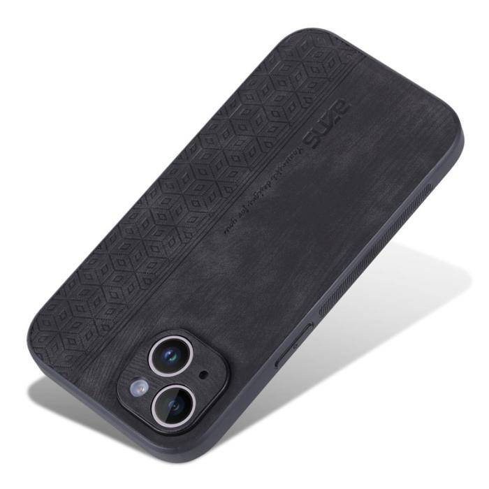AZNS - AZNS iPhone 15 Fodral Imprinted Mönster KonstLäder - Svart