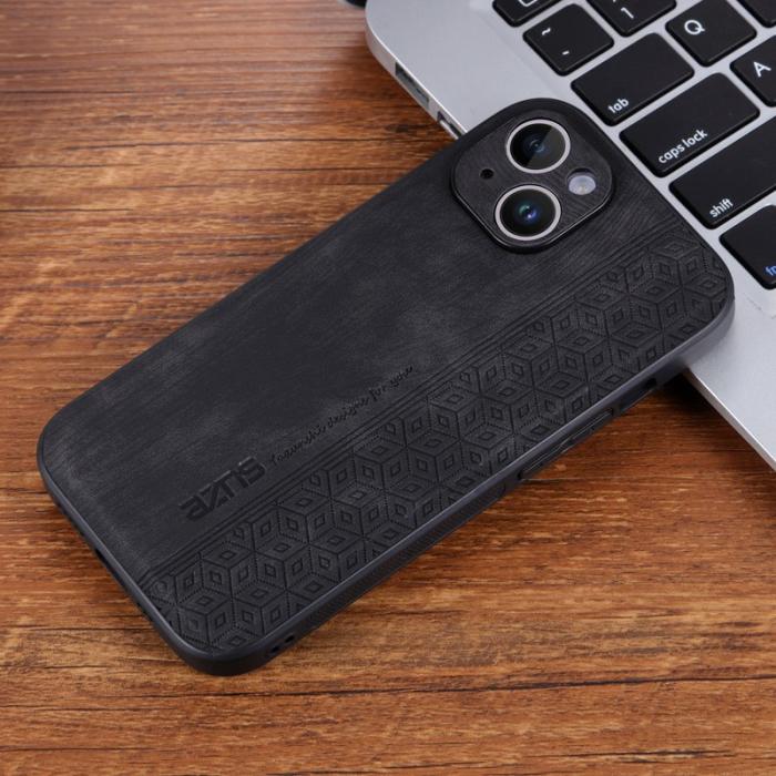 AZNS - AZNS iPhone 15 Fodral Imprinted Mönster KonstLäder - Svart