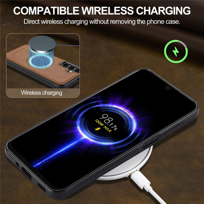 LC.imeeke - LC.IMEEKE Galaxy A17 5G Mobilskal MagSafe Läder - Brun