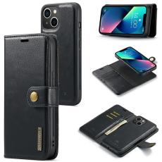 DG.MING - DG.MING iPhone 15 Pl&aring;nboksfodral i &Auml;kta l&auml;der med St&auml;ll - Svart