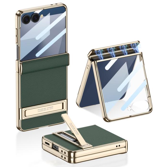GKK - GKK Samsung Galaxy Z Flip7 Fodral Kickstand PU + PC - Grön