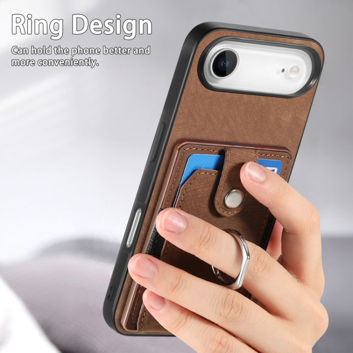 A-One Brand - iPhone Air Mobilskal med Korthållare Läder Kickstand - Brun