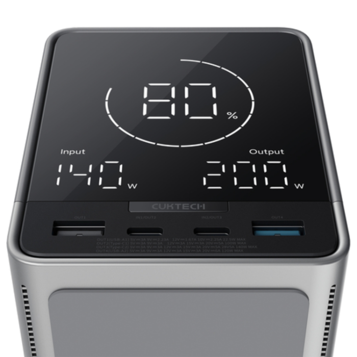 Cuktech - Cuktech Powerbank 300W 40000mAh med trådlös laddning 2x USB-C + 2x USB-A - Svart
