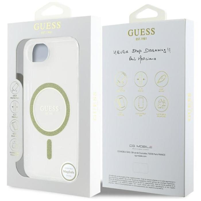 Guess - Guess iPhone 16e Mobilskal MagSafe IML Glitter Circle - Clear