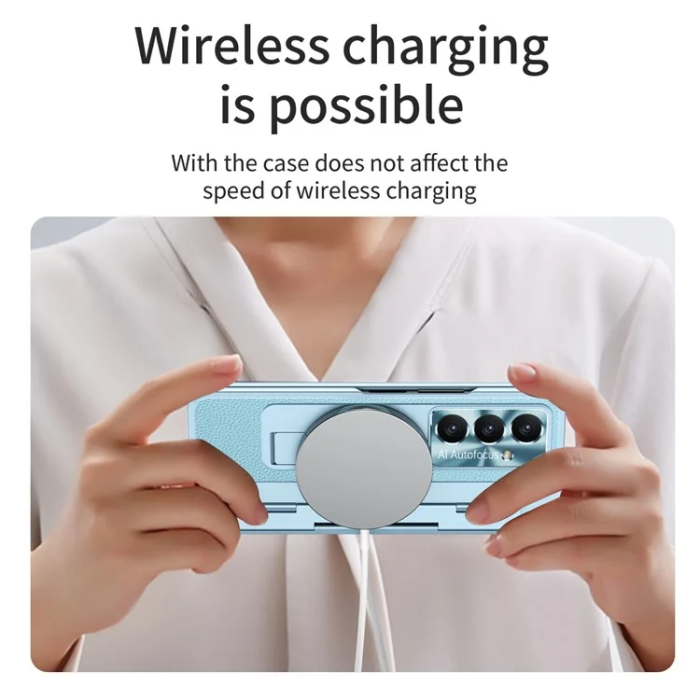 A-One Brand - Galaxy Z Fold7 5G Mobilskal läder + PC Kickstand - Blå