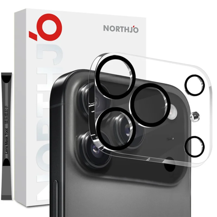 North - Northjo iPhone 17 Pro Härdat Glas Kameralinsskydd 3D - Svart