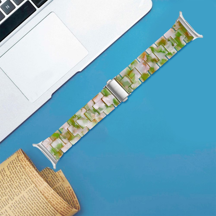 A-One Brand - Galaxy Watch 8/8 Classic (40/44/46mm) Armband Vattentät Acrylic - Grön/Vit
