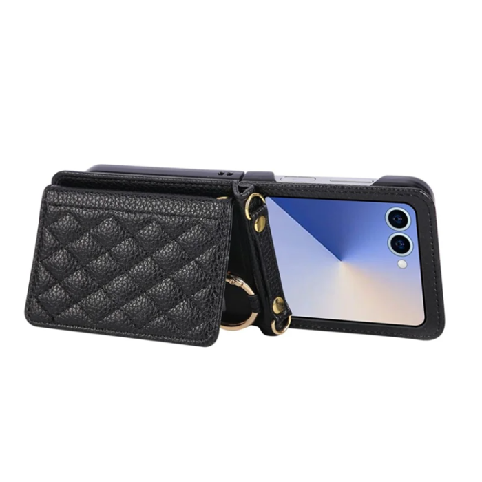 A-One Brand - Galaxy Z Flip 7 5G Mobilskal Korthållare Kickstand Rhombus - Svart