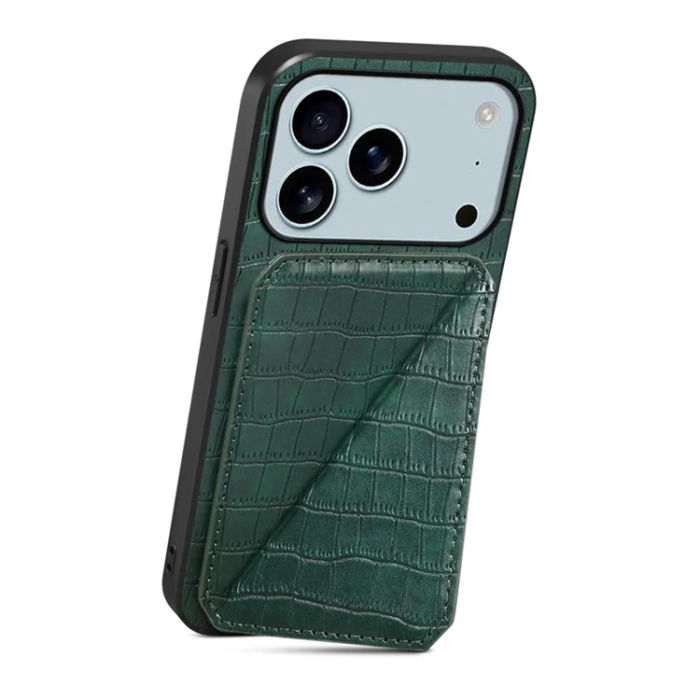 A-One Brand - iPhone 17 Pro Max Mobilskal Korthållare Crocodile Textured - Grön