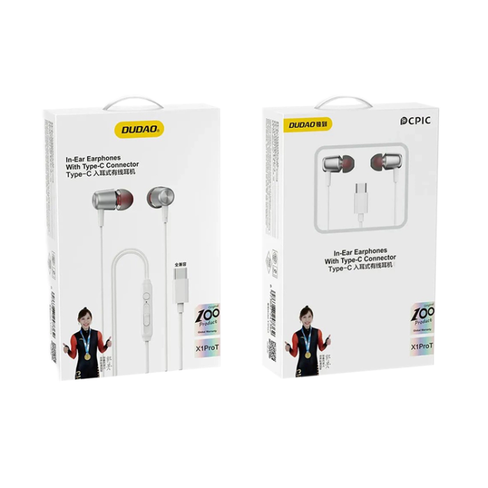Dudao - Dudao X1PROT In-Ear Hörlurar Anslutna USB-C Kabel 1.2 m - Vit