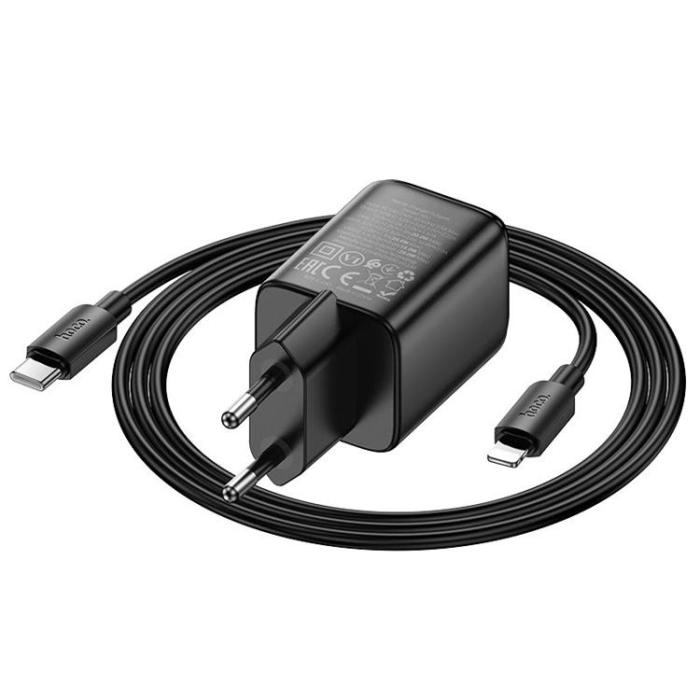Hoco - Hoco Snabbladdare PD 20W USB-A USB-C QC3.0 3A med Lightning Kabel N52 - Svart