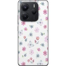 Gustaf - Mobilskal till Xiaomi Redmi Note 14 5G med Blommor och fj&auml;rillar