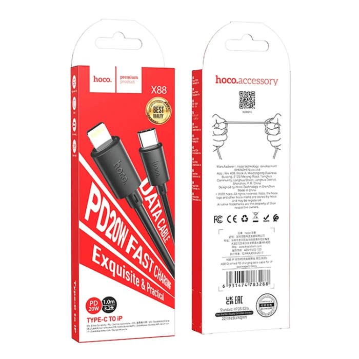 Hoco - Hoco USB-C Till Lightning Kabel 1m - Svart