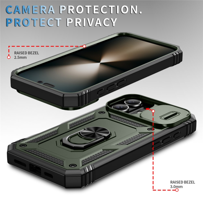 A-One Brand - iPhone 17 Mobilskal Slide Camshield Kickstand - Armégrön