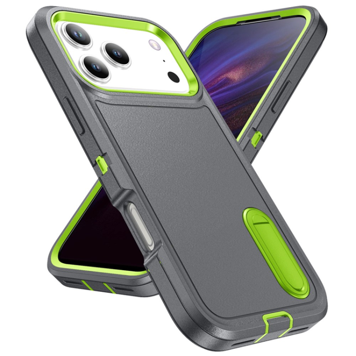 A-One Brand - iPhone 17 Pro Max Mobilskal Kickstand Silikon - Grå/Grön