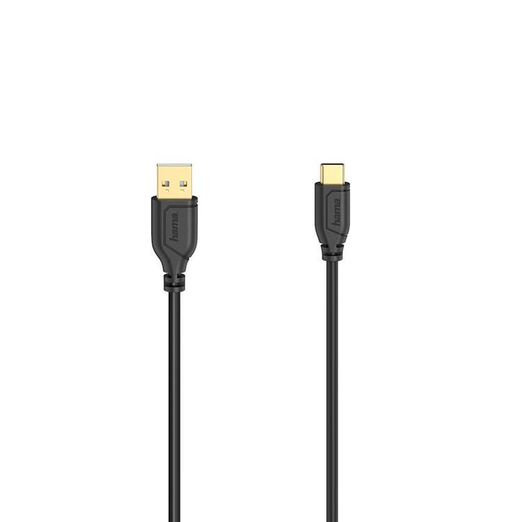 HAMA USB-C till USB-A kabel Flexi-Slim 0.75m - Guld/Svart | 3541 | AlltMobil