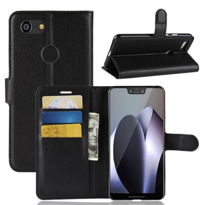 UTGATT1 - Litchi Plånboksfodral för Google Pixel 3 XL - Svart
