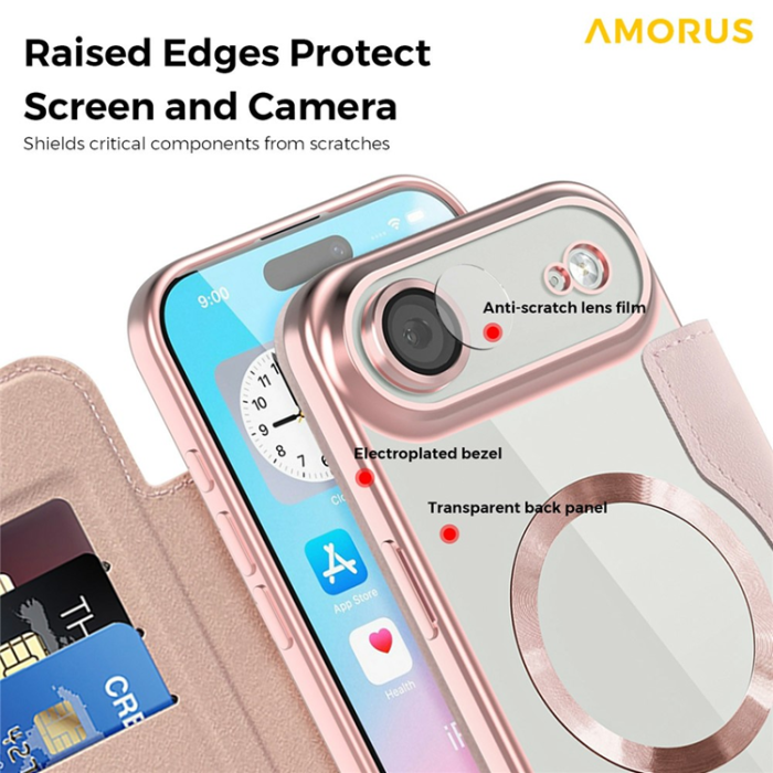 Amorus - AMORUS iPhone Air Plånboksfodral MagSafe RFID - Rosa