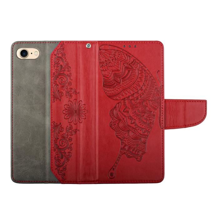 OEM - Fjärilar iPhone 7/8/SE 2020/SE 2022 Plånboksfodral - Röd
