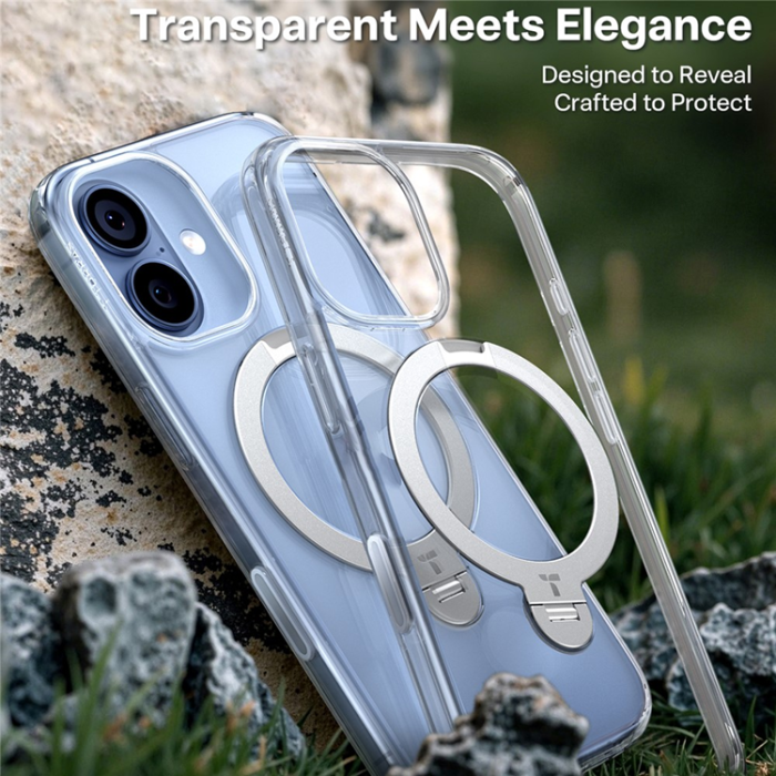 Torras - TORRAS iPhone 17 Mobilskal MagSafe Rotating Kickstand - Clear