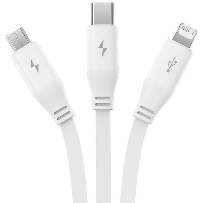 BASEUS - Baseus 3in1 USB-A till USB-C, Lightning, microUSB kabel 1.1m - Vit