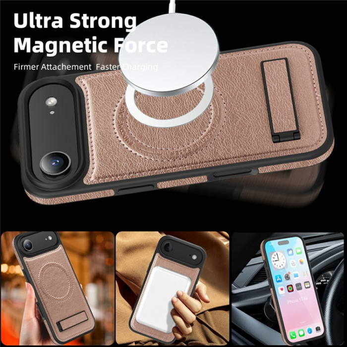 A-One Brand - iPhone Air Mobilskal MagSafe Kickstand Läder - Roséguld