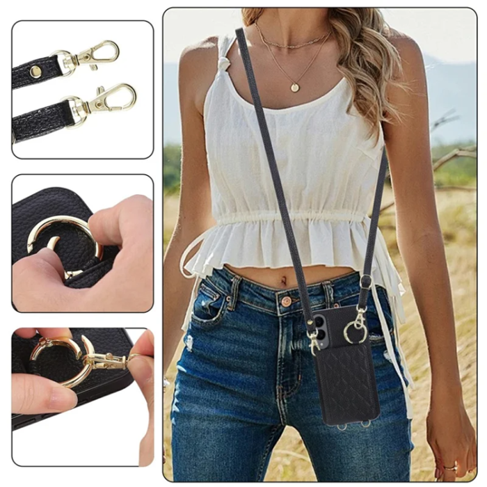 A-One Brand - Galaxy S25 Edge Mobilskal Korthållare Kickstand Rhombus - Svart