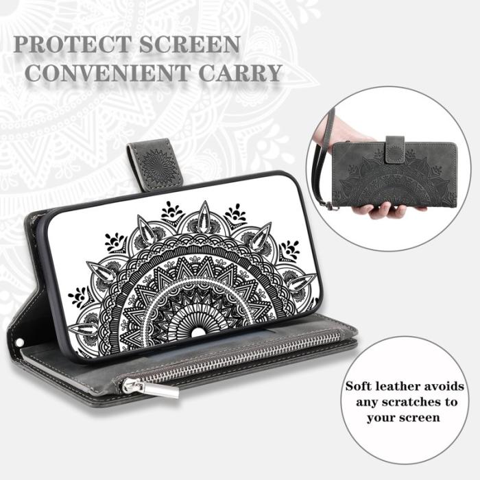 OEM - Samsung Galaxy A37 Plånboksfodral Konstläder Mandala Blommönster - Grå