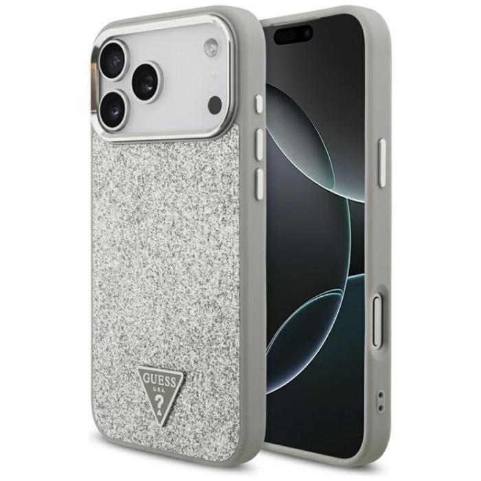 Guess - Guess iPhone 17 Pro Max Mobilskal MagSafe Glitter Triangle Logo - Silver