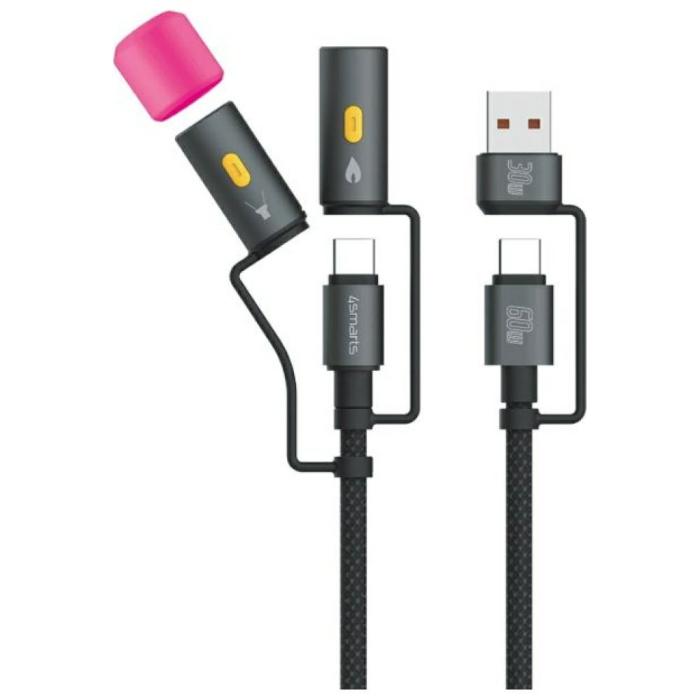 4smarts - 4smarts 4in1 USB-C Till USB-C/USB-A Kabel 60W 1m - Svart
